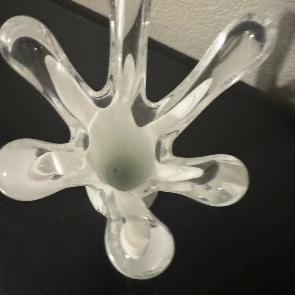 Vintage 6 Finger White Glass Vase